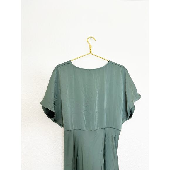 NWT Zara Green Satin Slip Midi Dress Sz Large Short Sleeve Cocktail Quiet Luxury - Picture 12 of 14